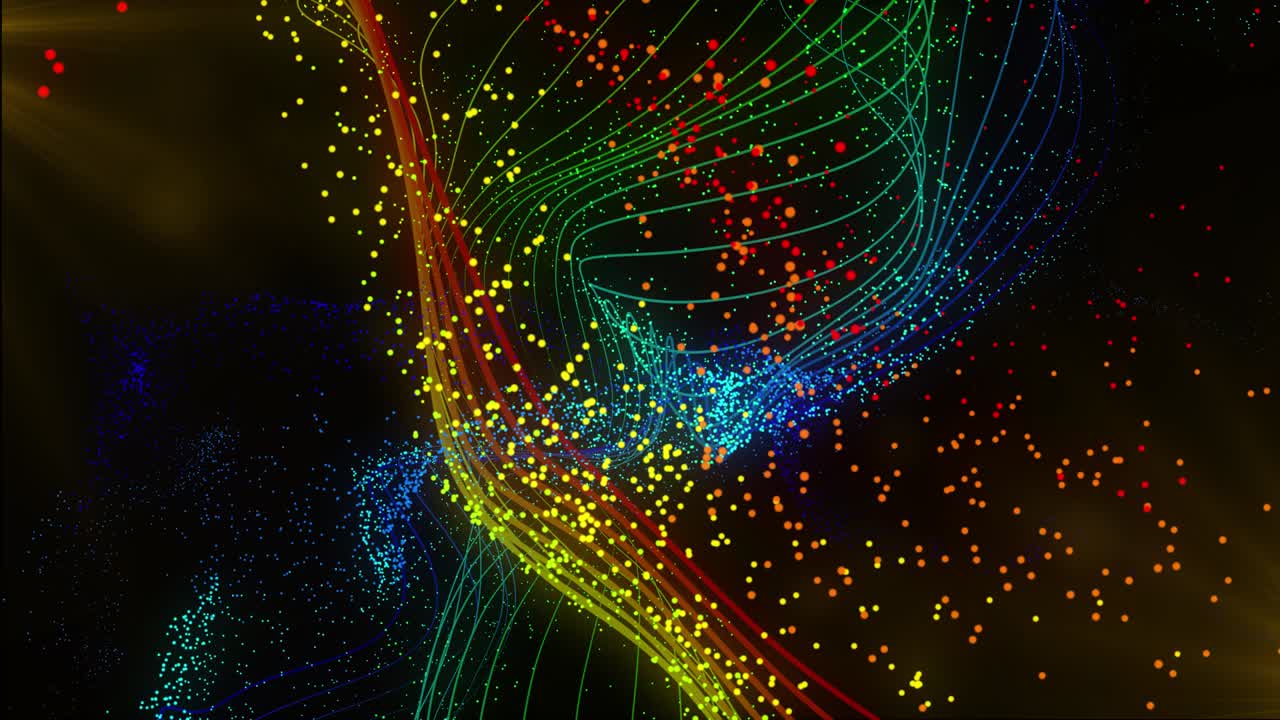 partículas coloridas abstracto atómico animación de bucle sin costuras, renderización 3d en fondo negro