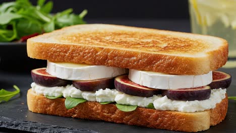 gourmet fig and cheese sandwich with arugula