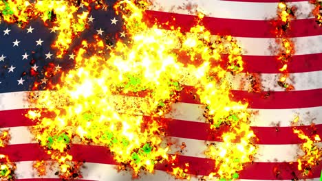 bandera de américa en el fuego animación de quema