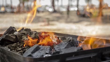 cinemagraph of a burning fire on burnt coal in a bbq grill