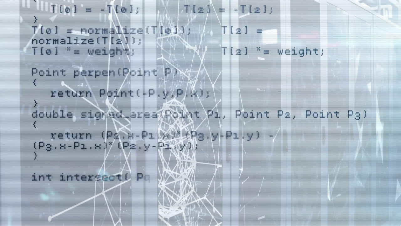 Animating geometric shapes and computer code over abstract background