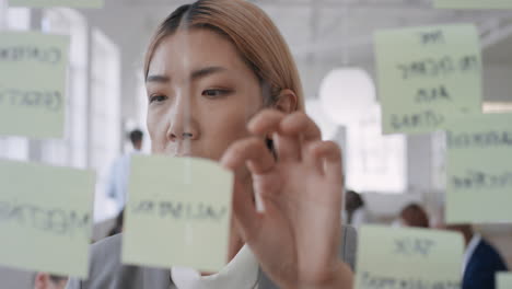 asian-business-woman-using-sticky-notes--brainstorming-ideas-problem-solving-with-creative-mind-map-planning-strategy-in-office-working-on-solution