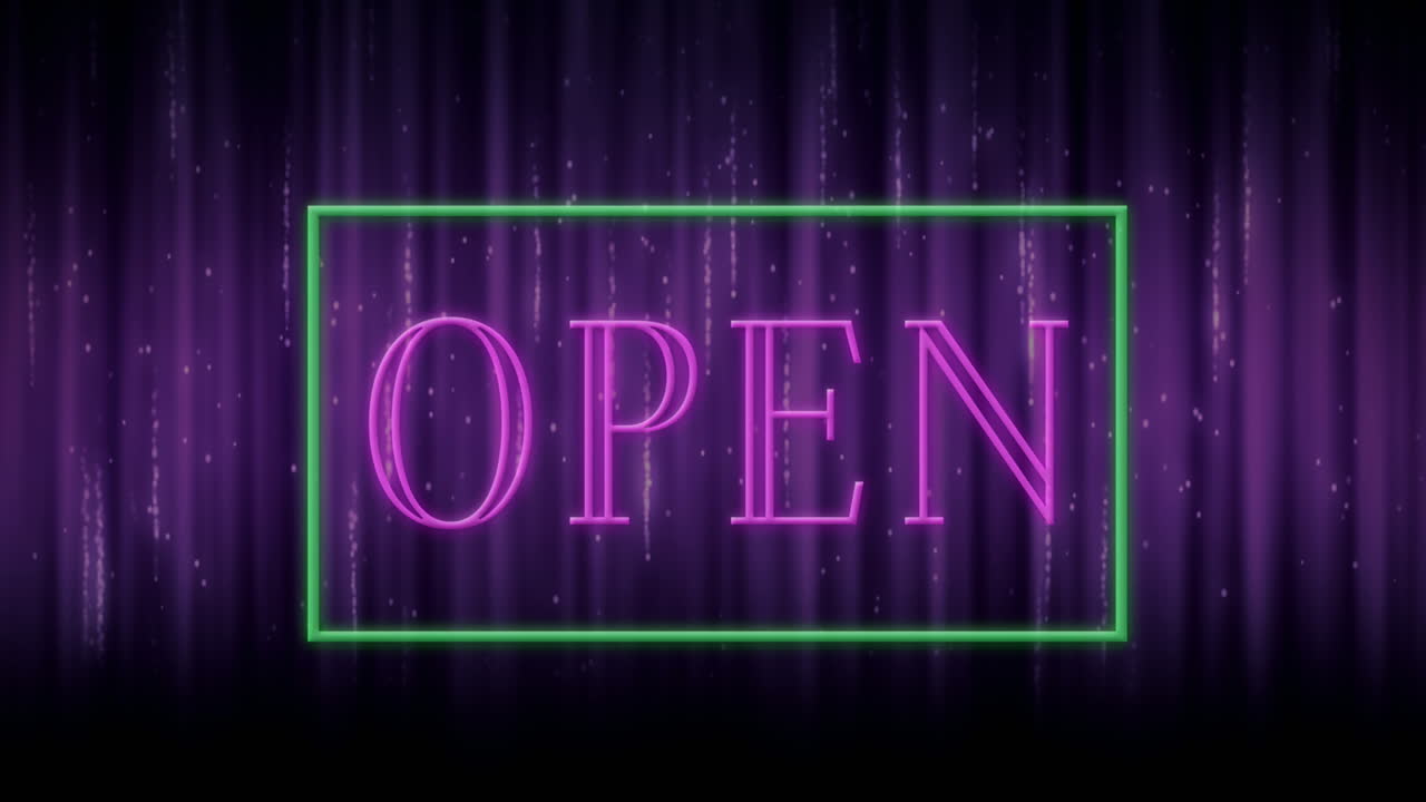 Animation of sparkling open text in a rectangle 4k