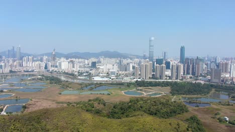 Aerial-view-over-Shenzhen-skyline-on-a-beautiful-clear-day