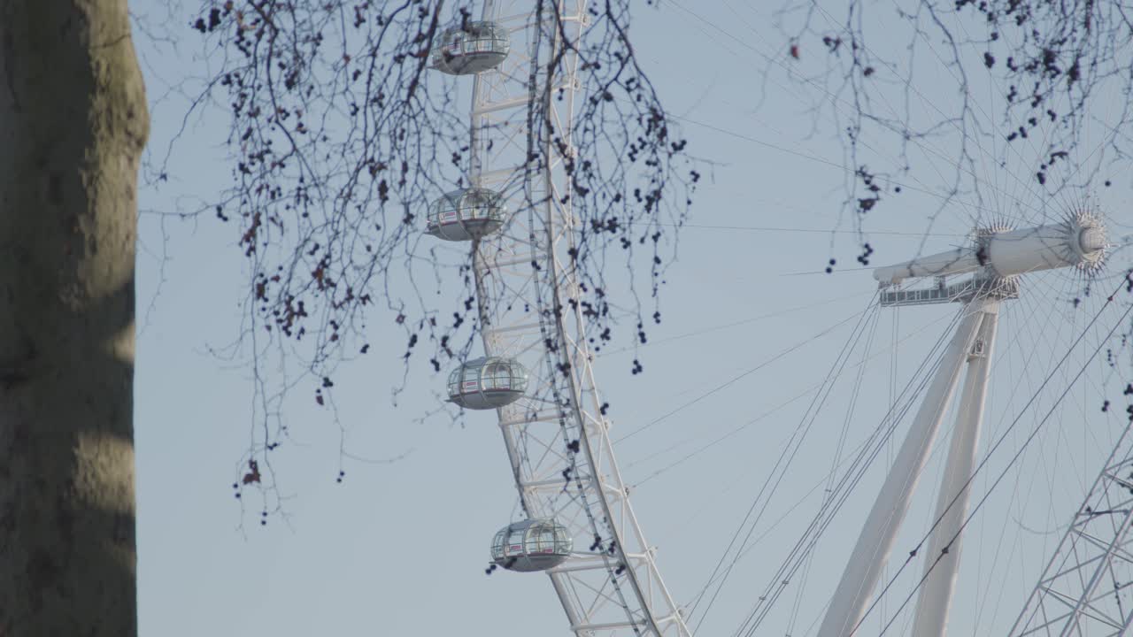 The London Eye with a crane moving in the foreground.