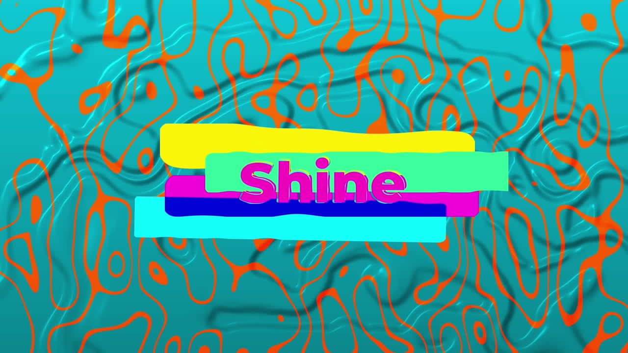 오렌지색 모양의 빛나는 텍스트의 애니메이션 액체 파란색 배경