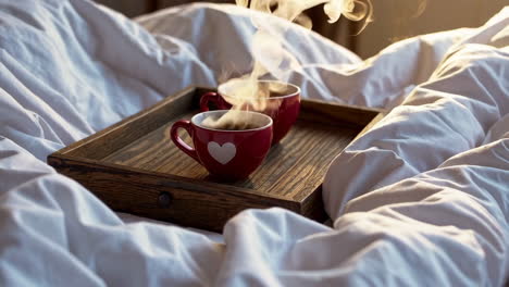 warm morning coffee on the bed