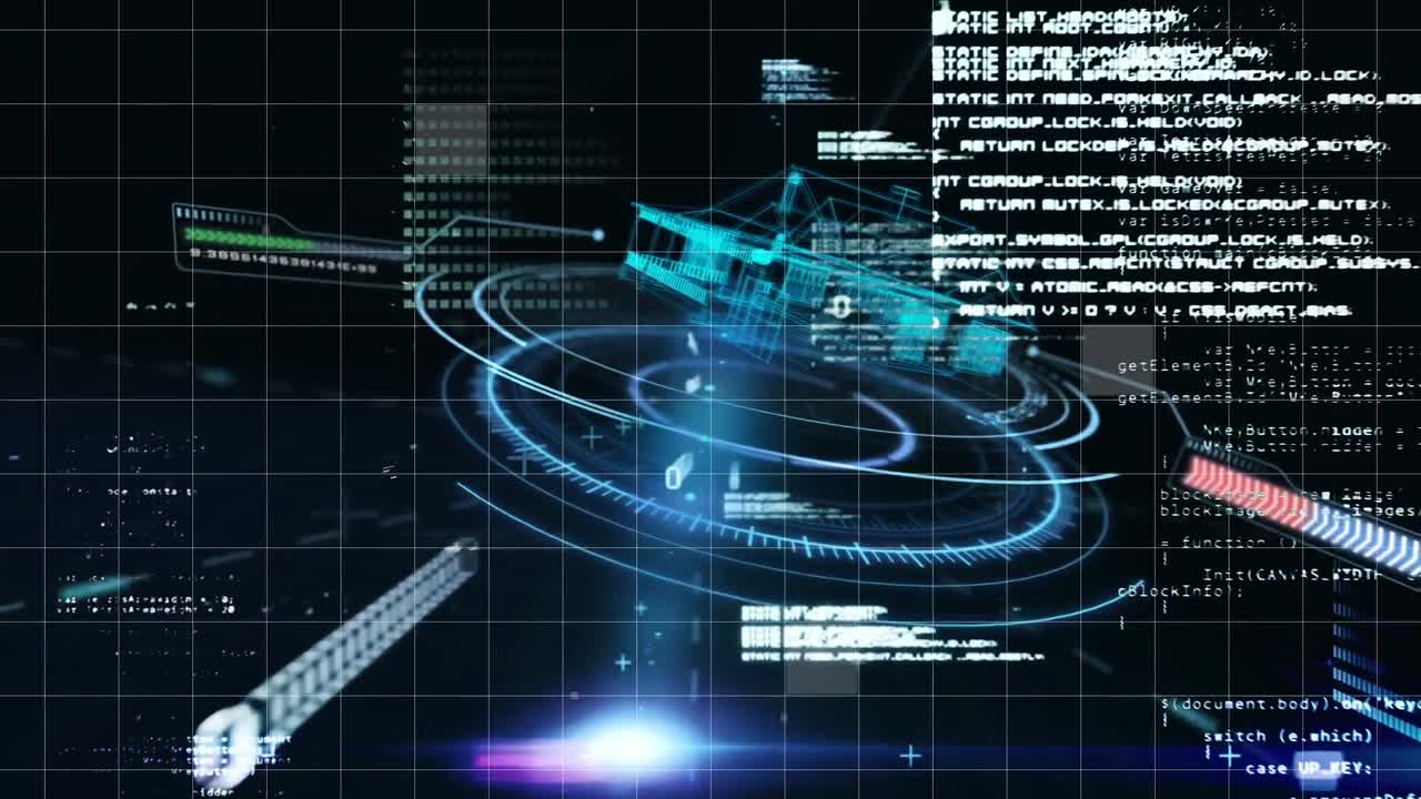 라운드 스캐너를 통해 3d 스피닝 하우스 모델을 통해 데이터 처리의 디지털 애니메이션