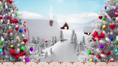 Animation-of-christmas-trees-with-snow-falling-and-winter-scenery