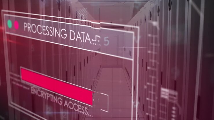 Animation of data processing over server room