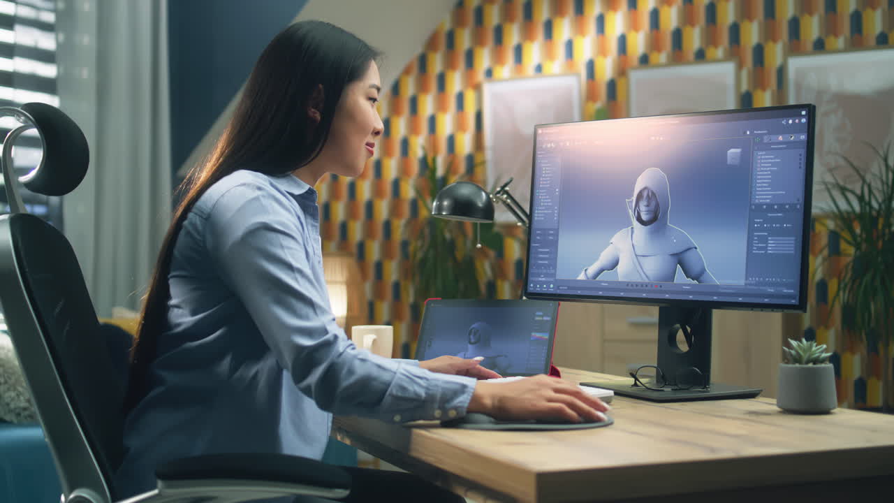 Woman working on 3D modeling software