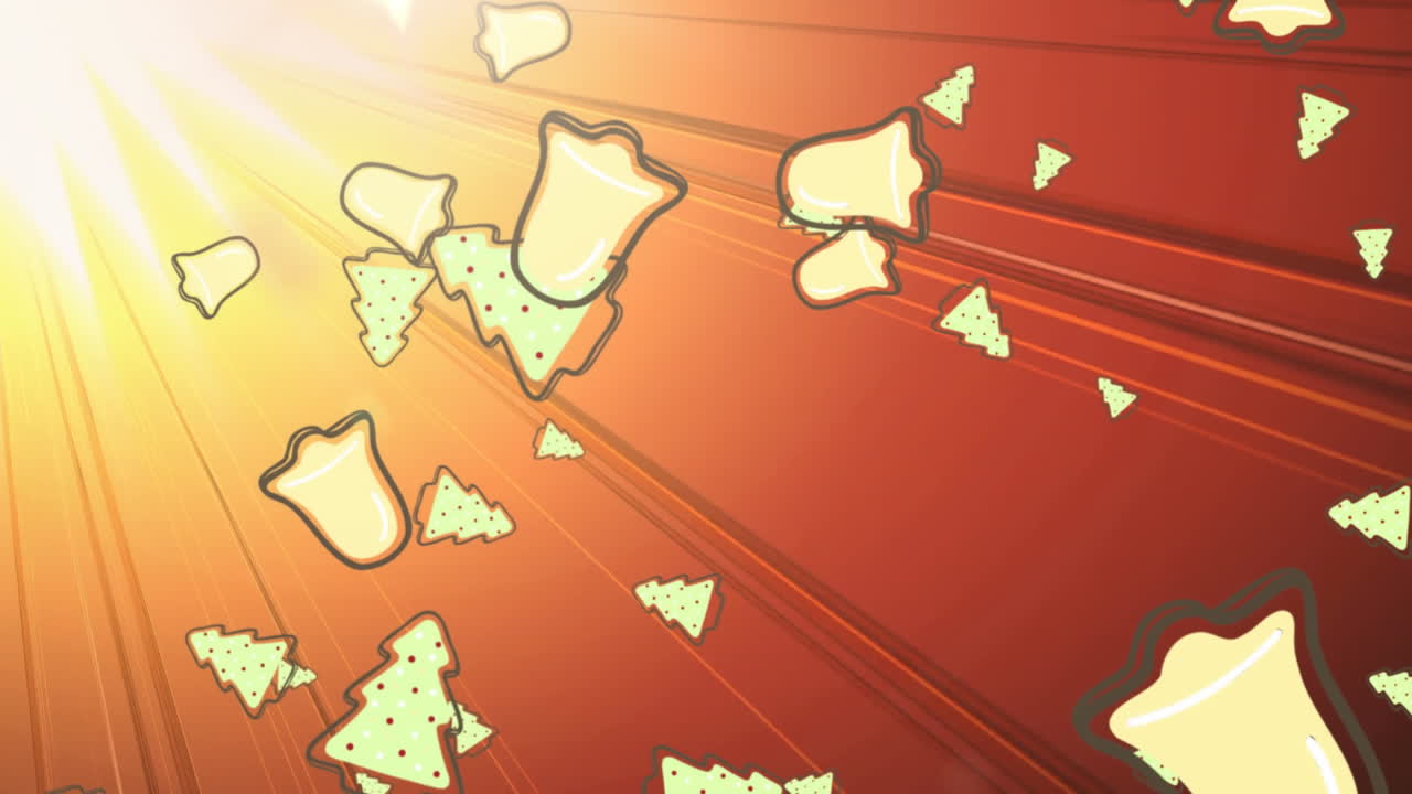 ⁇ 은 배경 에 빛나는 광선 위 에 떨어지는 종 들 의 애니메이션