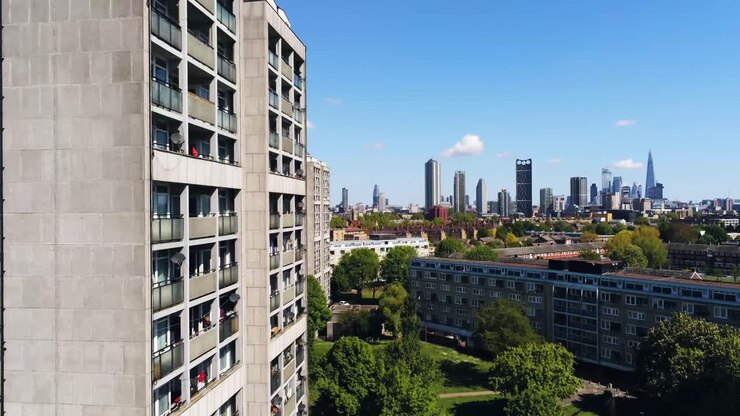 Vista aérea dos edifícios