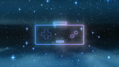 animation of gaming console over stars against space in background