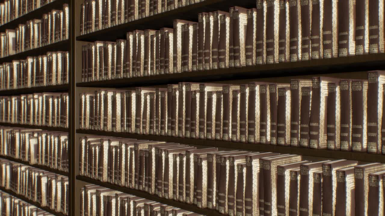 Endless Bookshelf of Wall of Books in Old Antique Brown Library Aisle - 4K Seamless VJ Loop Motion Background Animation