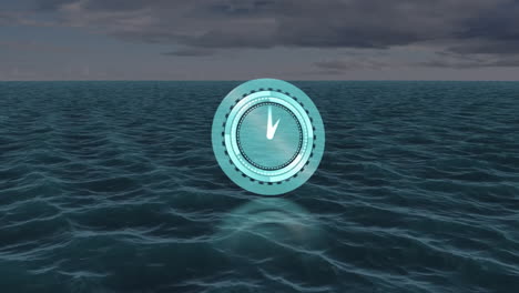 animation of clock ticking over sea