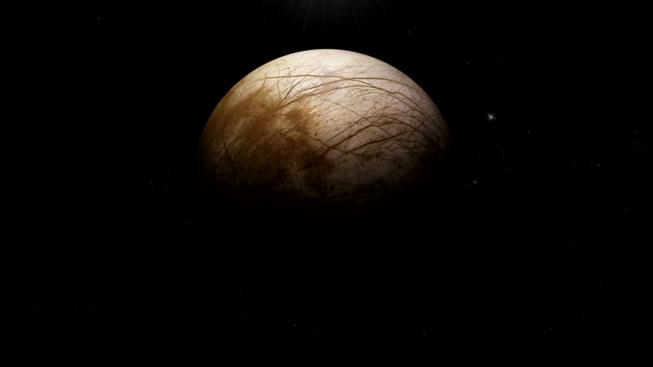 europa, la luna de júpiter, girando en su propia órbita en el espacio exterior.