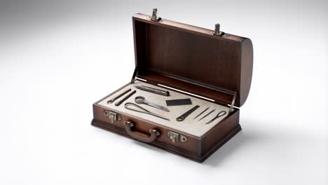 antique surgical or dissection tool kit in wooden case