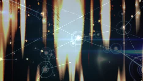 animación de estrellas brillantes y rastros de luz a través de una red de conexiones