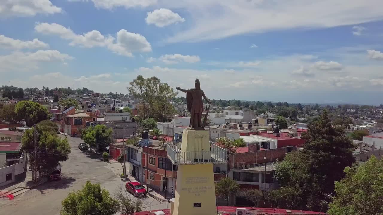 Aerial footage of the Escalinatas in Tlaxcala, Mexico, showing the long staircase and panoramic views of the city