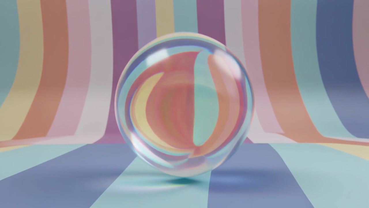 Rotating Glass Sphere Reflecting Colorful Striped Background