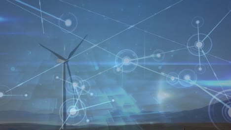 animation of network of connections over wind turbine