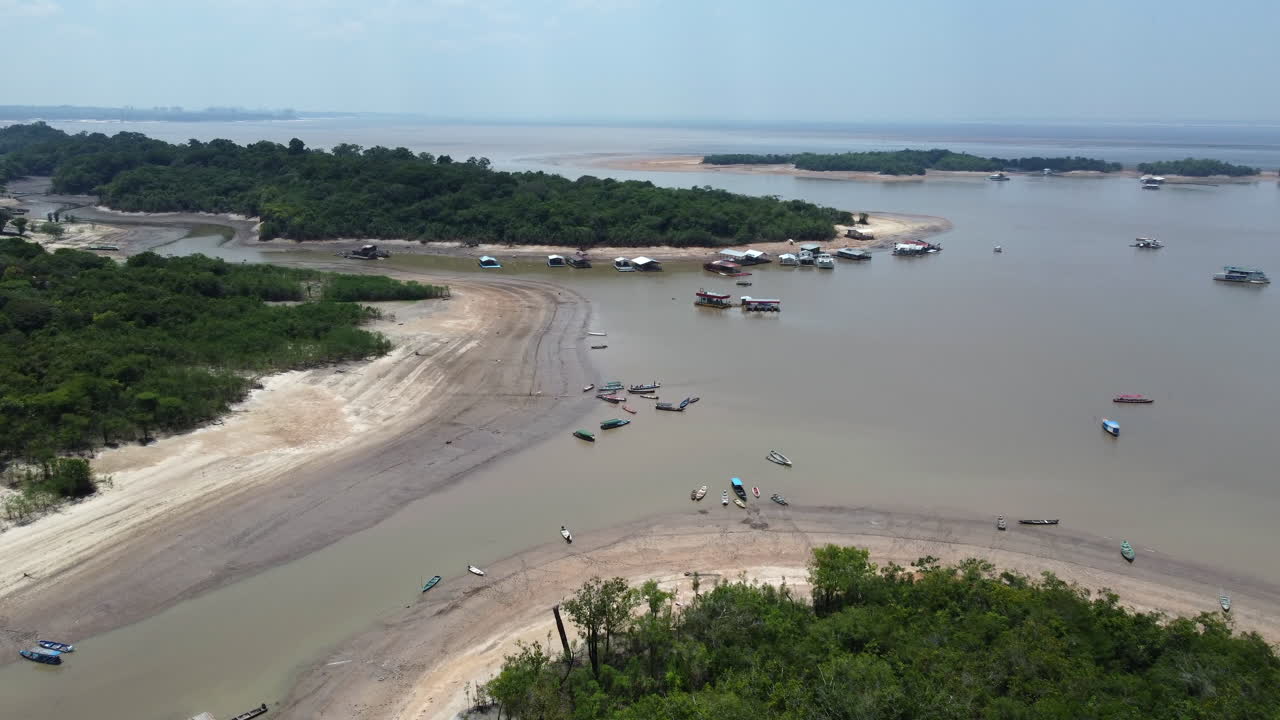 Drone view of Rio Negro riverbanks during 2023 drought