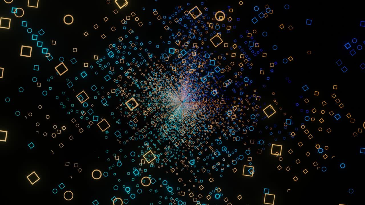 Abstract Geometric Shapes in Motion - Glowing Neon Pattern