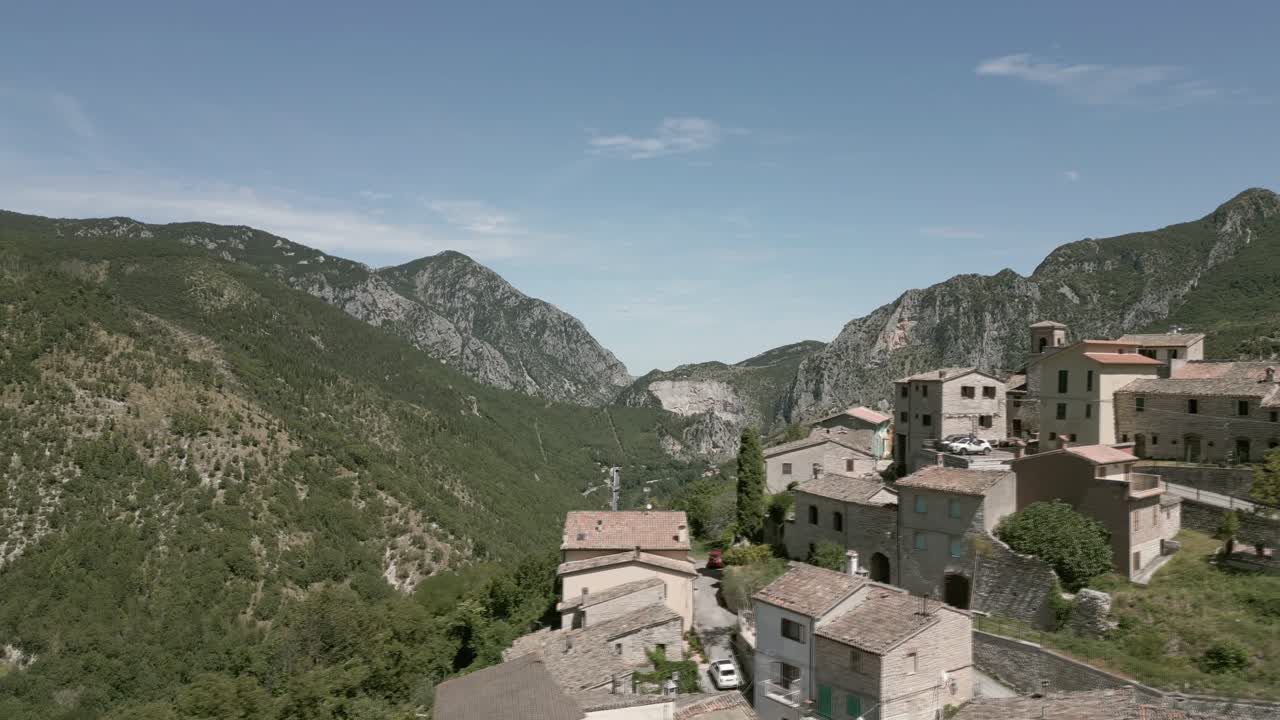 Drone footage over "Pierosara" a little town at the beautiful "Gola della Rossa" - Frasassi Caves Marche - Italy