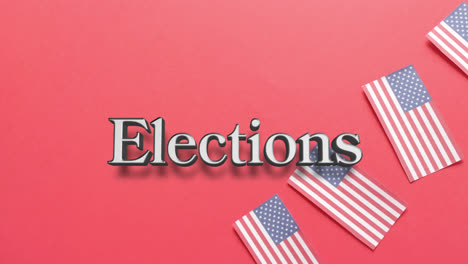 animation of elections text over flags of united states of america on red background