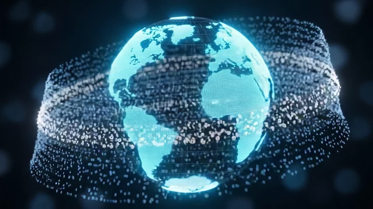 A Stunning Visual Representation of a Rotating Earth Surrounded by a Dazzling Array of Digital Data, Illustrating the Intersection of Technology and Global Connectivity