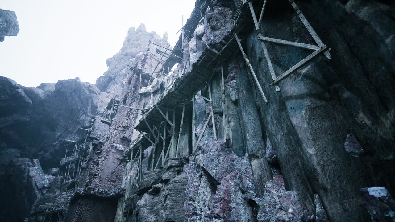 Cliffside structures display unique architecture in rugged terrain