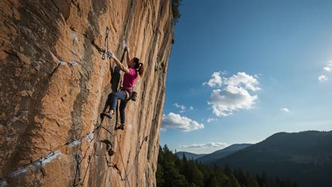woman rock climbing on a steep cliff face