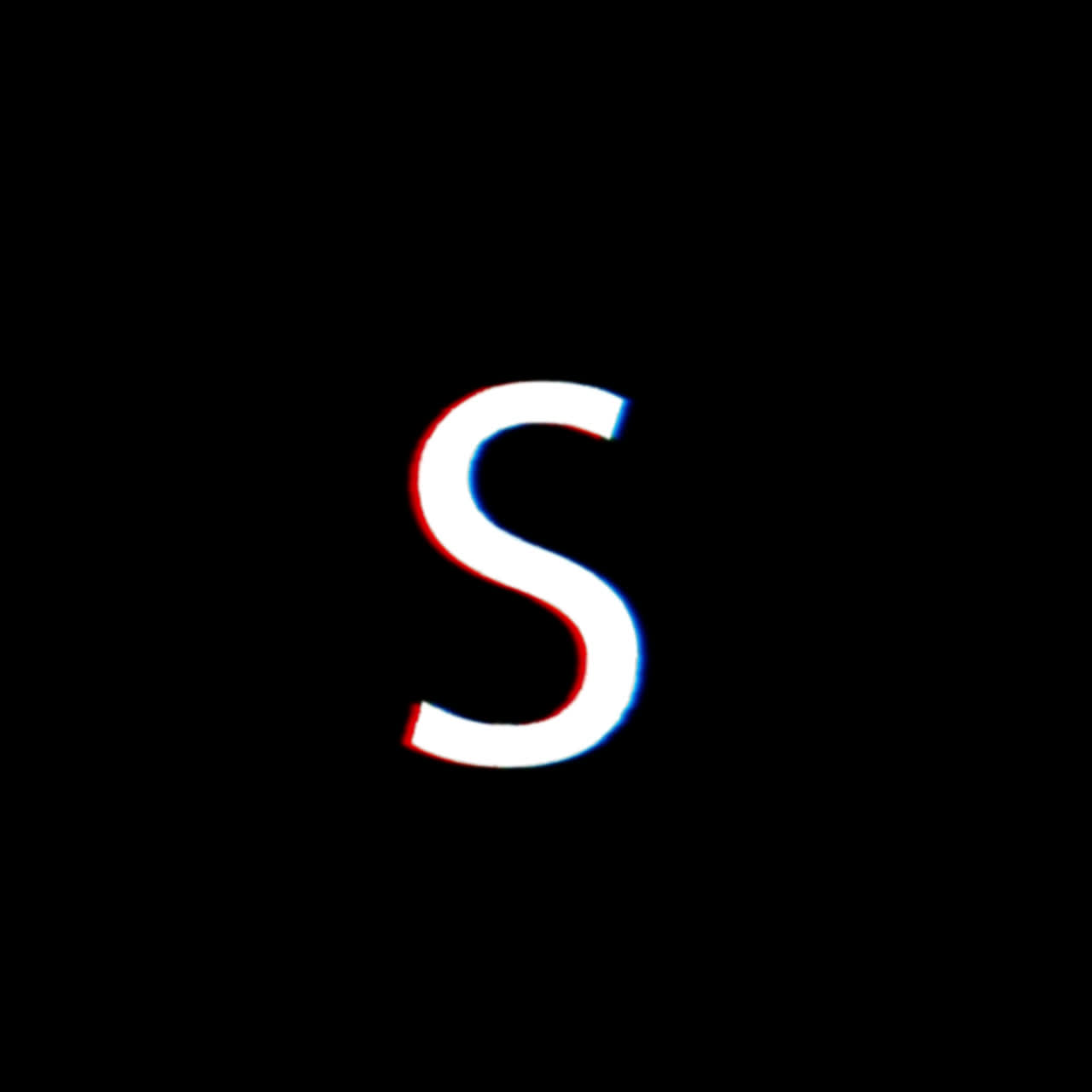 Lettera S animata con effetto glitch su sfondo nero