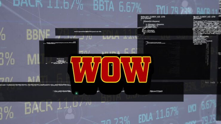 Animation of wow text over data processing