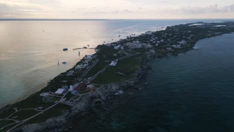 Aerial-sunset-of-isle-mujeres-Cancun-Riviera-Maya-Mexico-caribbean-sea-ocean-tropical-paradise