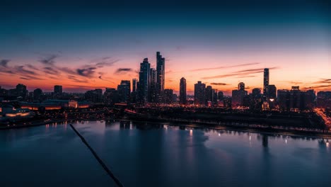 aerial view of chicago south loop at sunset