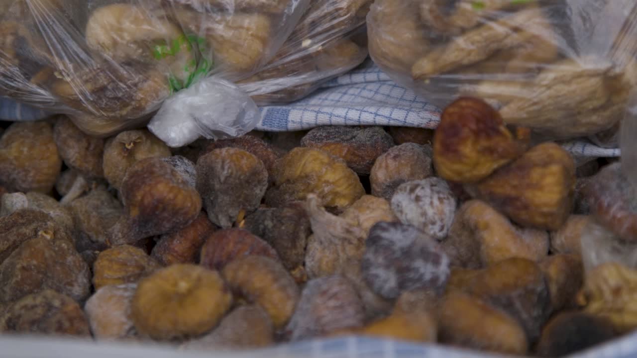 Dried figs sold at a winter market in the north of Portugal