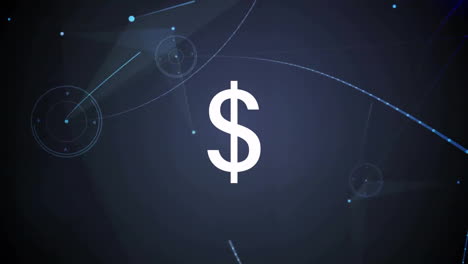 animating dollar sign with network connections and data processing in motion