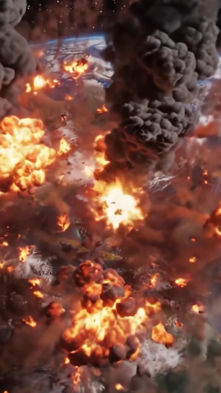 A Catastrophic End of Earth: Global Cataclysm Unfolding with Explosions and Smoke Erupting Across Continents and Oceans in Chaotic Destruction