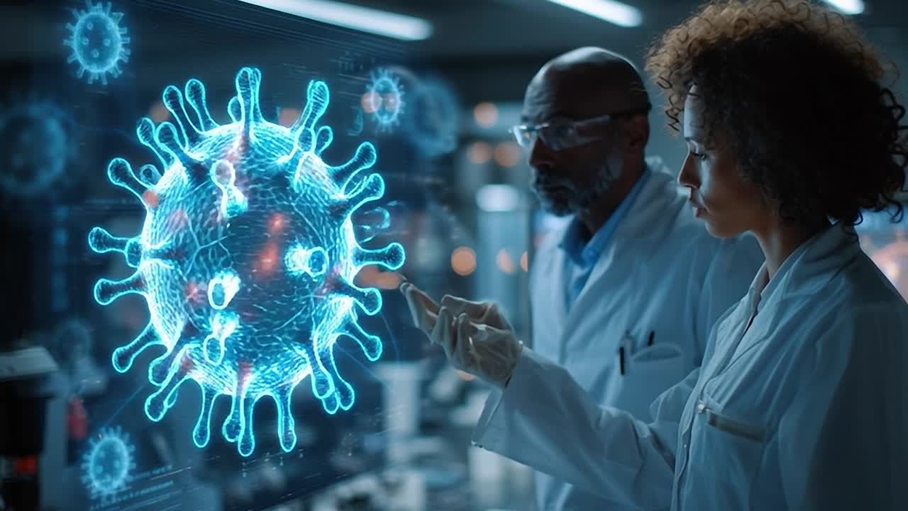 Gli scienziati analizzano un modello innovativo di virus in un ambiente di laboratorio ad alta tecnologia