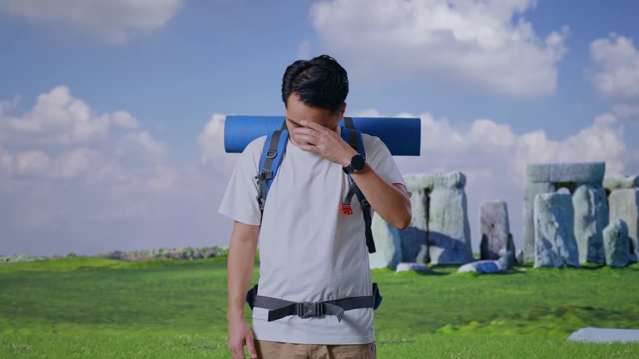 Stressed Traveler at Stonehenge