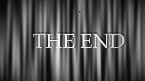 animation of classic cinema the end title, drop scene, curtain, and title with film reel fx