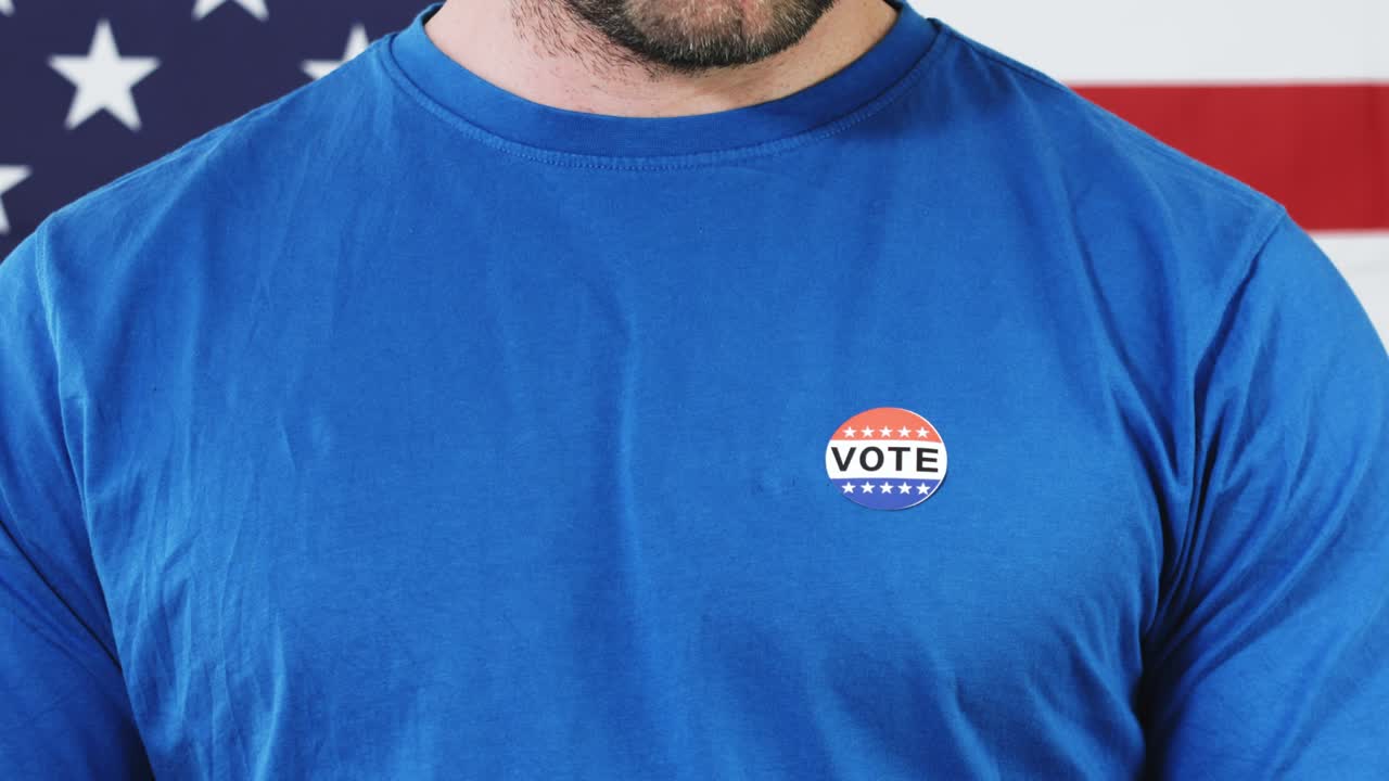 Presidential election sticker on a man