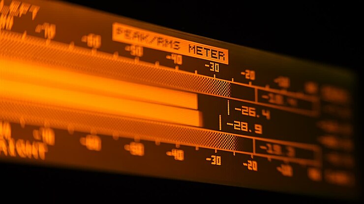 Volume meter on professional high quality music recording equipment