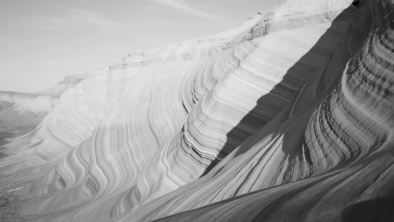 Monochrome View of Layered Sandstone Canyon Landscape