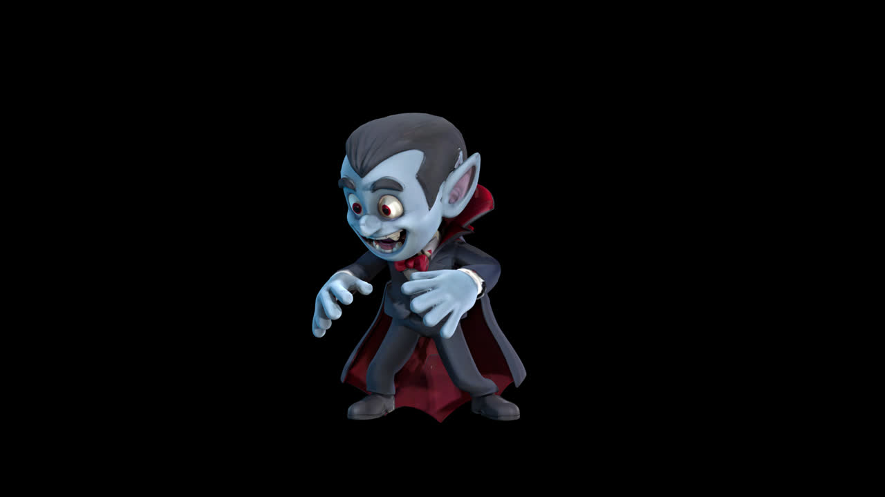 Personaggio vampiro animato dei cartoni animati che posa e ruota