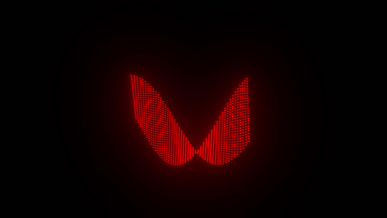 Red Abstract Particles Flowing in Twisted Curved Wave Formation with Soft Glow and Black Background. ProRes