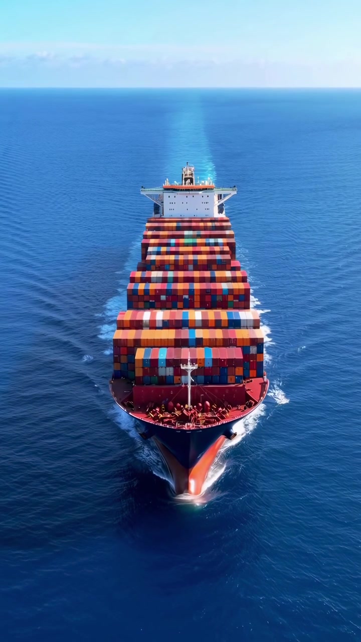 Large Container Ship Sailing Across the Open Ocean