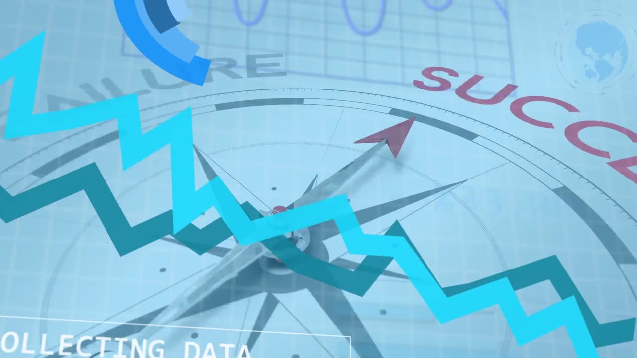 통계와 데이터의 애니메이션, 바늘을 가진 나침반, 실패에서 성공으로 이동하는 텍스트